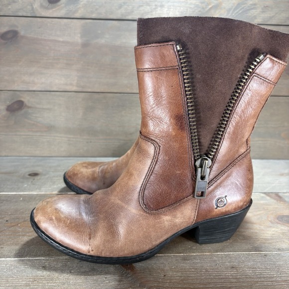 Born Shoes - born mila womens size 6.5 shoes brown leather heel pull on comfort boots